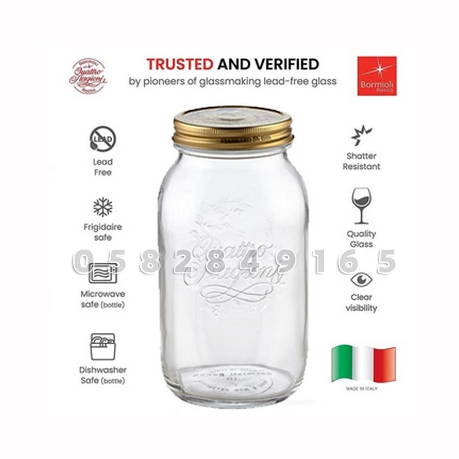 ITALY-Lọ, hủ thủy tinh đựng hạt, ngũ cốc QUATTRO - Bormioli Rocco - 1500ml