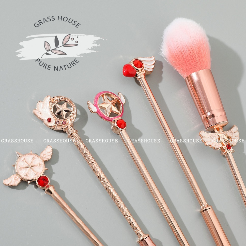 BỘ CỌ TRANG ĐIỂM 5 CÂY SAKURA GOLD ROSE HÀNG THỦ CÔNG ĐIÊU KHẮC PHUN SƠN TỈNH ĐIỆN CAO CẤP (KÈM TÚI ĐỰNG)