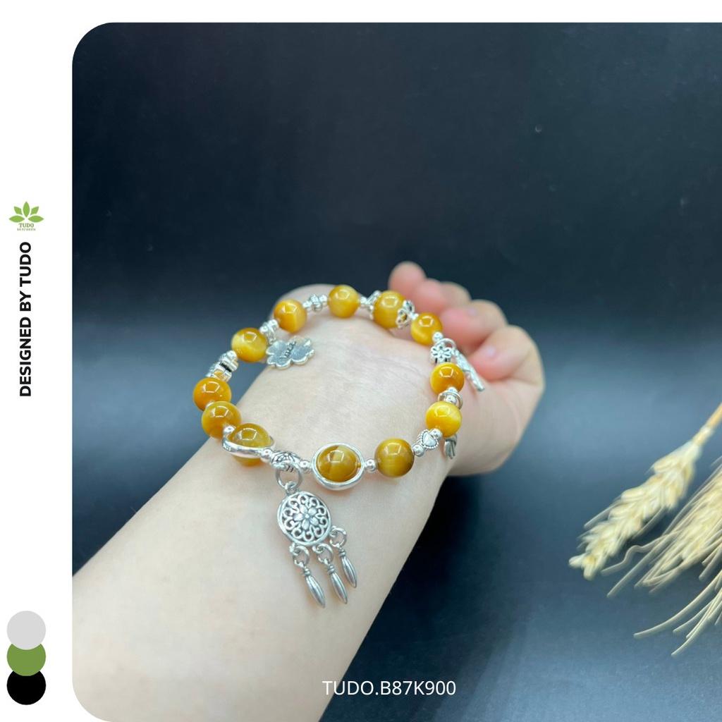 Vòng Tay Nữ Đẹp - Vòng Phong Thủy Mệnh Thổ, Kim TUDO VCBMHVT AG925 B87K900 Charm Dreamcatcher, Cỏ 4 Lá May Mắn