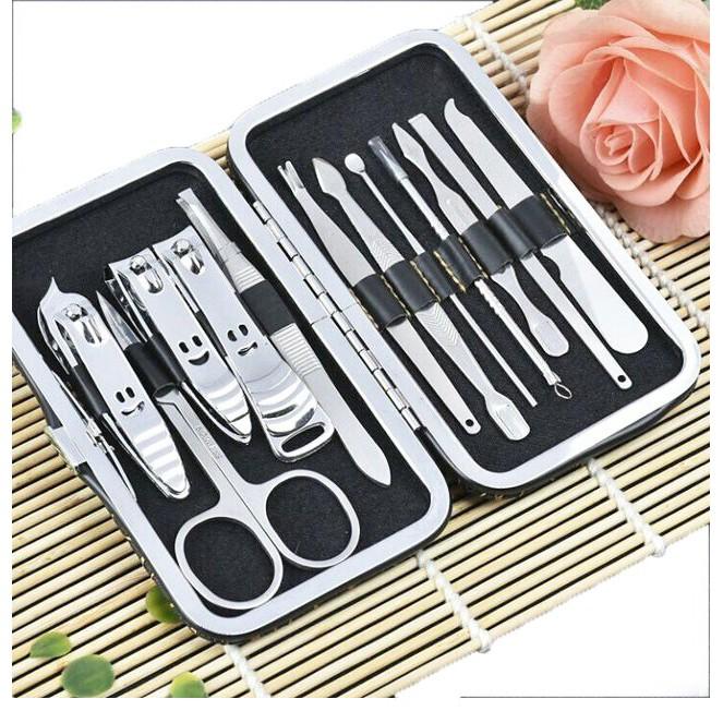 Bộ Cắt Tỉa Móng Tay 12 Chi Tiết Bằng Thép Không Gỉ, Bao Da Cao Cấp, Tiện Dụng, Ngăn Nắp