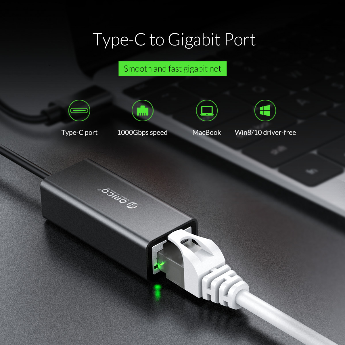 Bộ Chuyển Đổi Orico USB Type-C Sang Cổng LAN Giga Orico XC-R45-BK - Hàng Chính Hãng