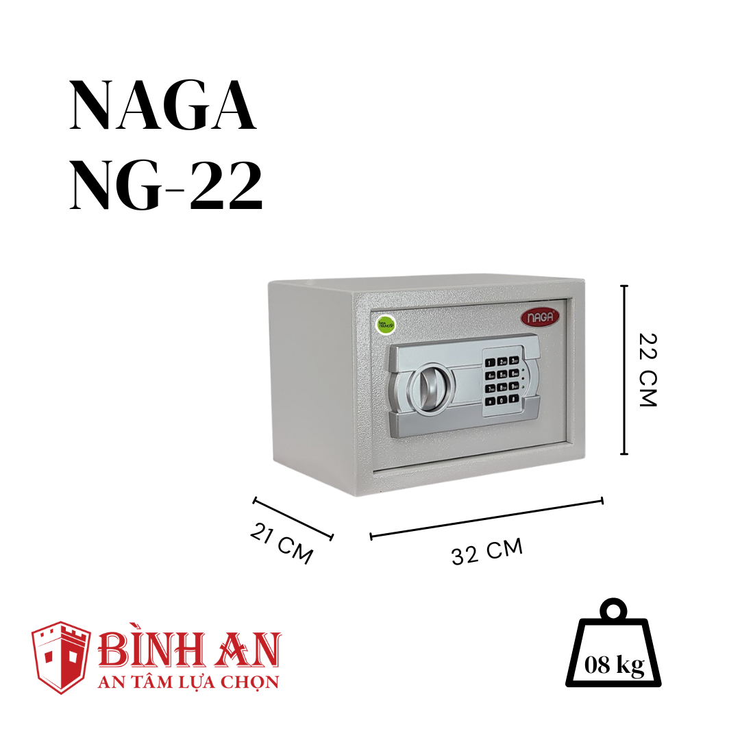 Két Sắt Mini NAGA NG-22 (8kg) Cho Gia Đình, Khách Sạn Nhỏ Gọn Chống Trộm Khoá Điện Tử