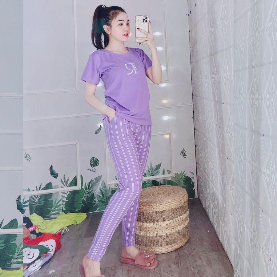 Đồ bộ nữ đồ bộ mặc nhà ngủ thể thao bigsize quần dài sọc đẹp dễ thương cute thun cotton ESHOP DB16 Đồ bộ nữ trung niên