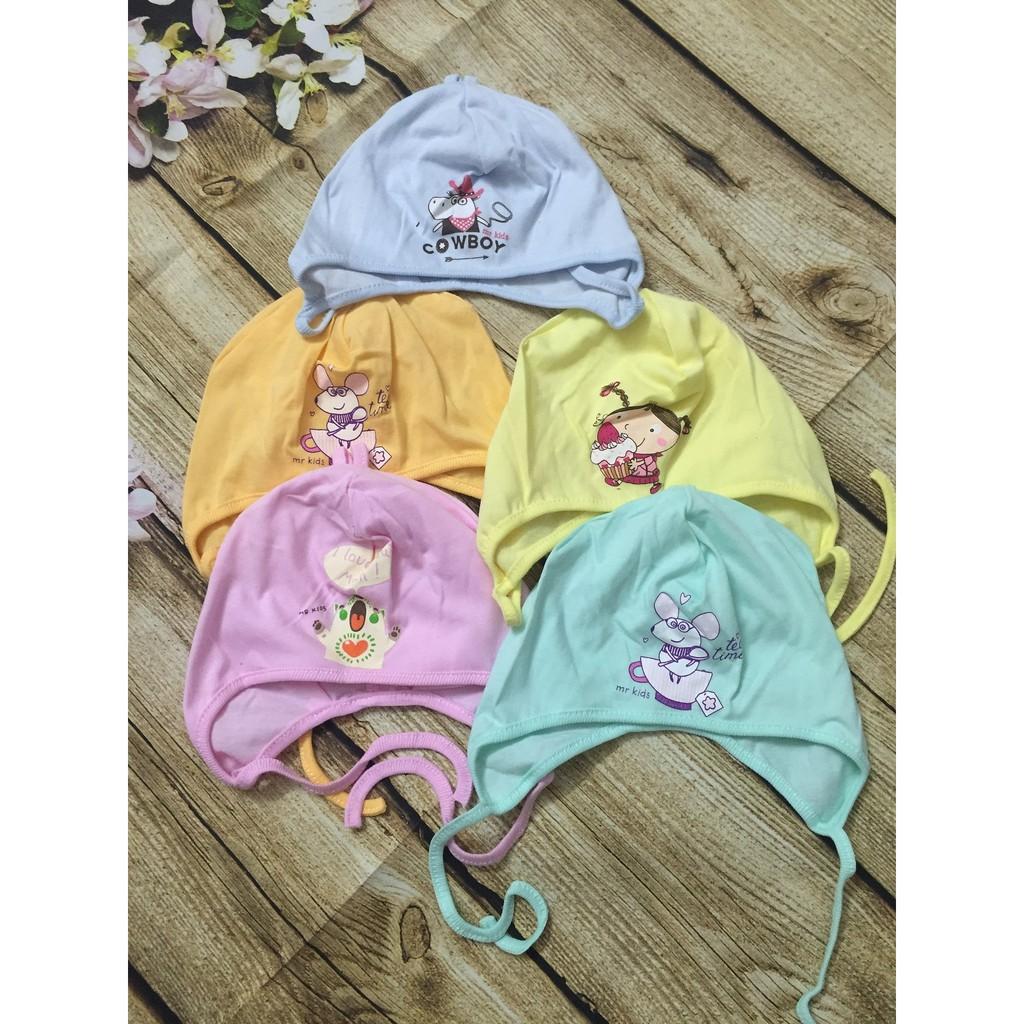 Mũ đội đầu cho bé sơ sinh tư 0-6 tháng - có dây buộc