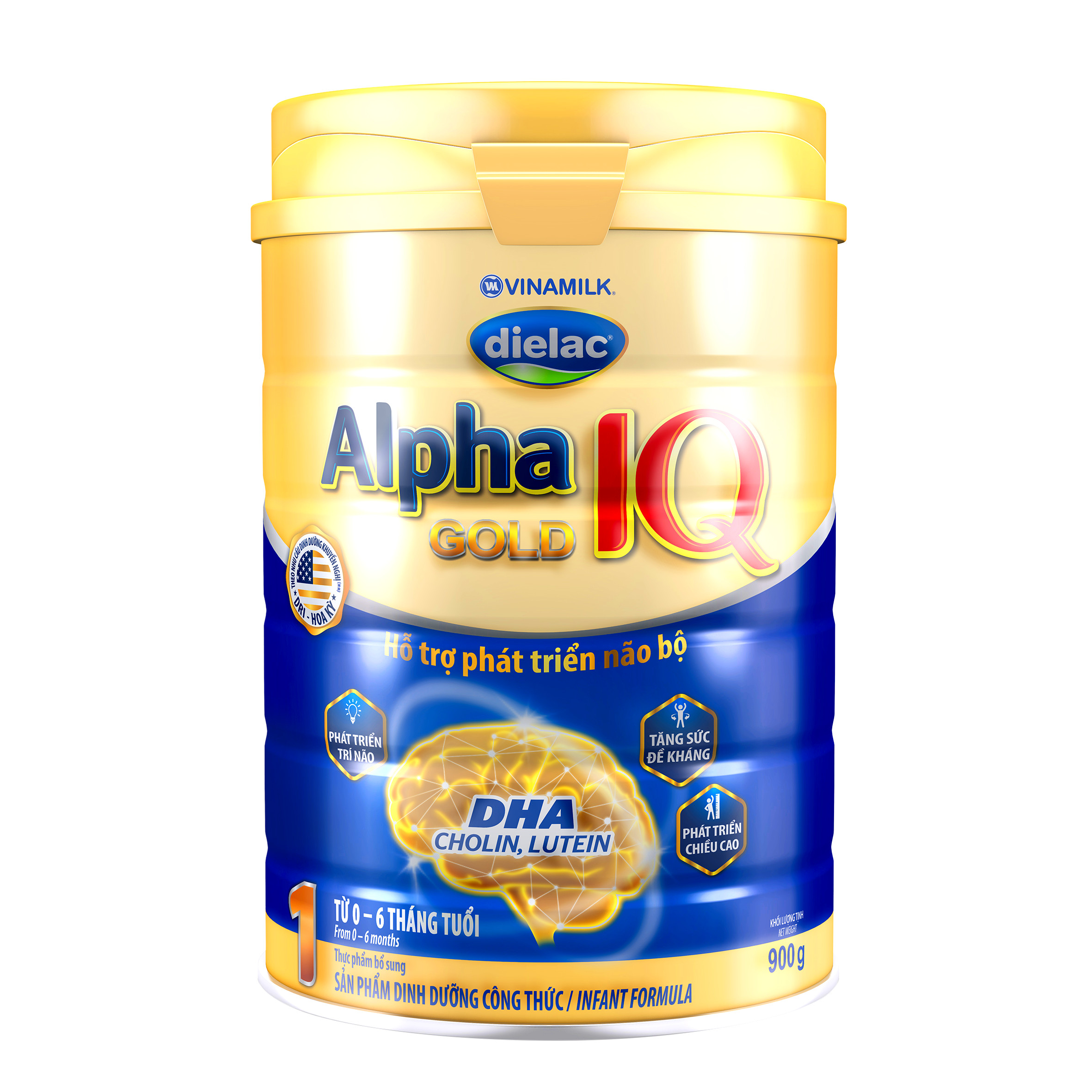 HỘP SỮA BỘT VINAMILK DIELAC ALPHA GOLD IQ 1 900G (CHO TRẺ TỪ 0 - 6 THÁNG TUỔI)