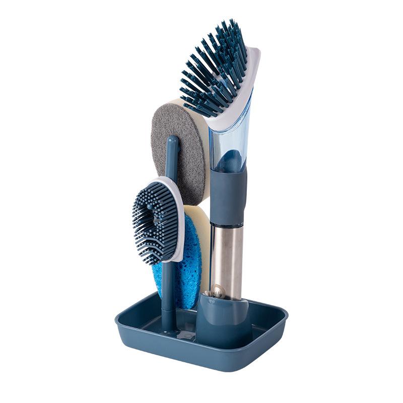 5PCS Xà phòng rửa chén Bàn chải rửa sạch Bàn chải chà với 4 đầu thay thế và giá lưu trữ