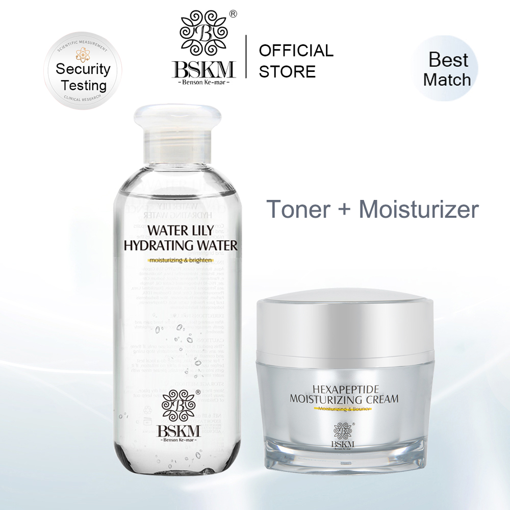 Nước hoa hồng dưỡng ẩm BSKM Water Lily 200ml + Kem dưỡng ẩm dưỡng ẩm Hexapeptide 35g Dưỡng ẩm da mặt Dưỡng ẩm Chống oxy hóa Nuôi dưỡng làn da mịn màng