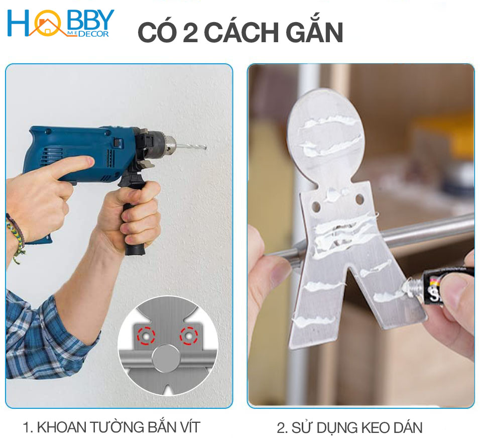 Hình ảnh Giá treo móc phơi, kẹp quần áo cho gọn loại lớn Inox 304 dán tường gạch men - kèm keo dán sealant fix - HOBBY GPM3