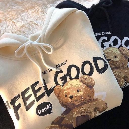 Áo khoác nỉ bông cotton dày mịn - hoodie form rộng unisex gấu feel good a - 2N Unisex