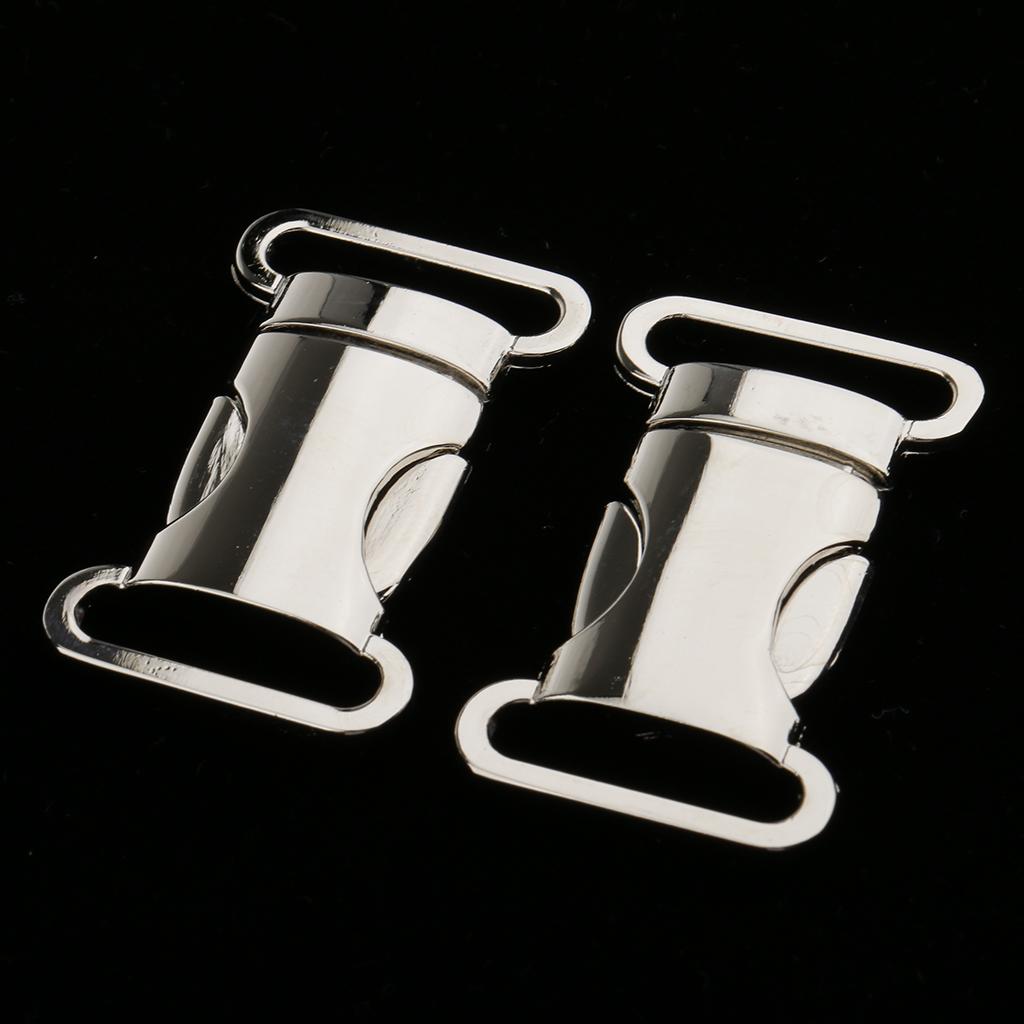 2x2 Pieces Metal Side Release Buckle Cord Bracelet Pet Collar Silver 4.5x2.5cm