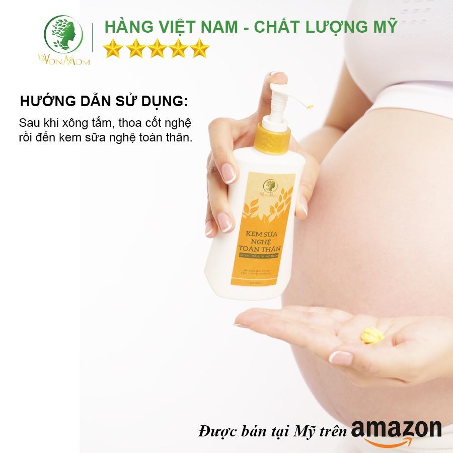 Bộ dưỡng trắng da body cho mẹ sau sinh Wonmom ( 1 kem sữa nghệ toàn thân + 1 cốt nghệ)