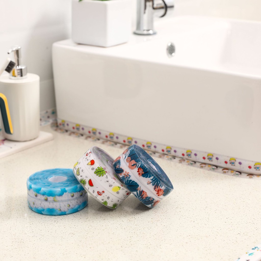 Băng Keo PVC Dán Viền Bếp, Tường, WC, Dán Cửa Hoa, Dán Viền Cửa, Dán Bồn Rủa Chén Rộng 3,8 cm x 3,2 m - Hàng Chính Hãng