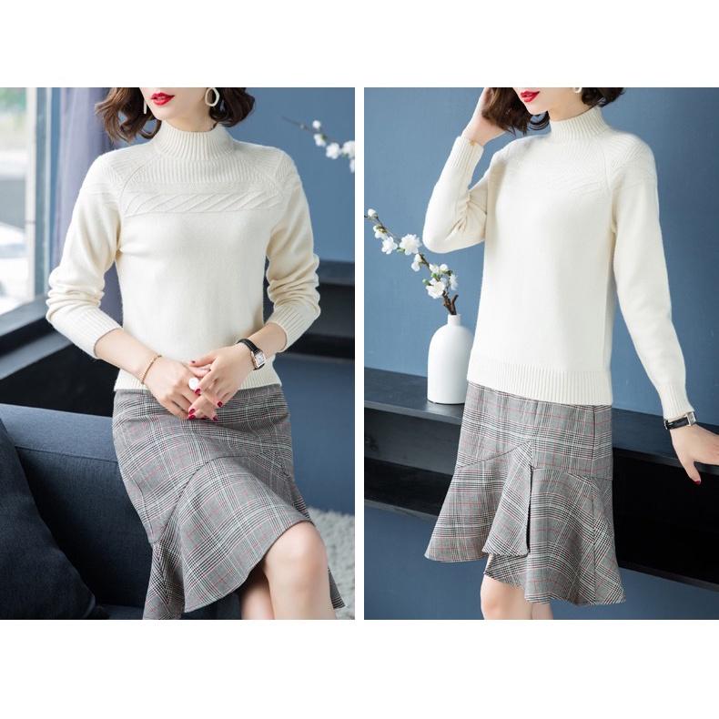 MS325 Áo len cổ 3p ngực cách điệu len lông cừu siêu mềm dày dặn