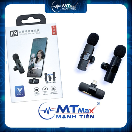 Micro cài áo mini K9 không dây đầu cắm Chuẩn iPhone. micro cài áo mini cắm vào và dùng ngay hỗ trợ ghi hình video, phát trực tiếp trên tiktok, fb , quay Vlog, đồng bộ hóa tự động cho buổi phỏng vấn, Giảm nhiễu nhỏ gọn mà bạn có thể mang đi bất cứ đâu.