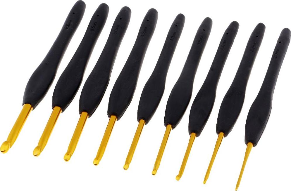 9 Chiếc Nhôm Móc Kim Bộ Tay Cầm Mềm Màu Đen 2 Mm-6 Mm