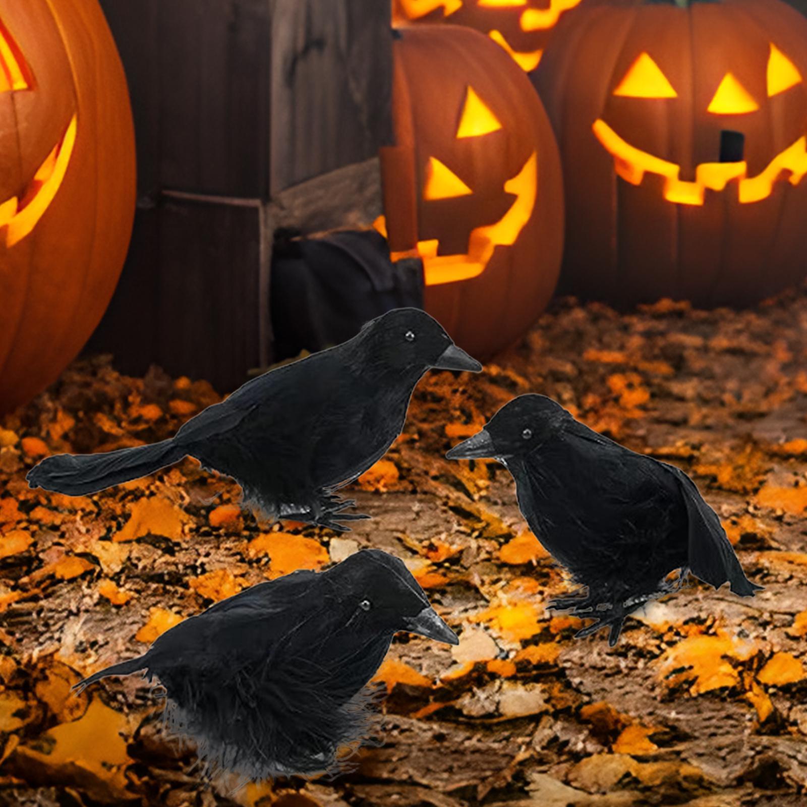 3Pcs Halloween Crows Birds Black Simulation Feather Crow for Halloween Party