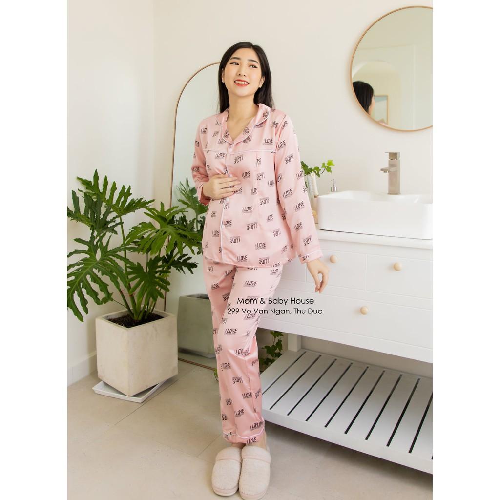 Bộ bầu kết hợp sau sinh Pijama lụa có khóa kéo