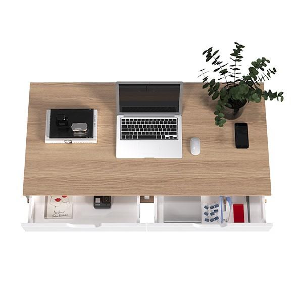 Bàn làm việc học tự động điều chỉnh độ cao MS07, mặt bàn gỗ, khung bàn phủ sơn tĩnh điện, hai ngăn kéo