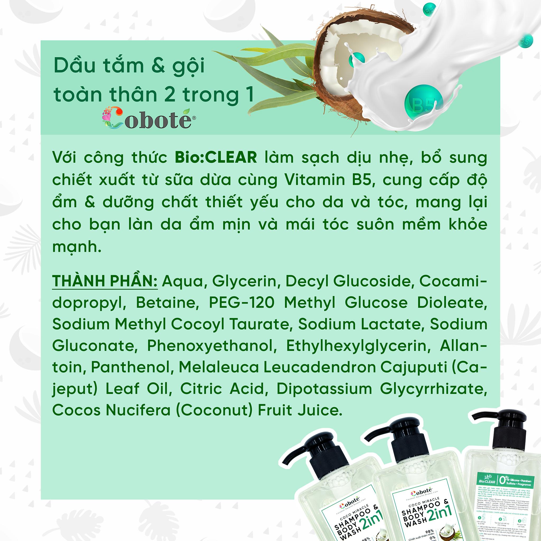 Cobote - Dầu Tắm Gội Toàn Thân 2IN1, Làm Sạch Và Thư Giãn Cơ Thể 280ML