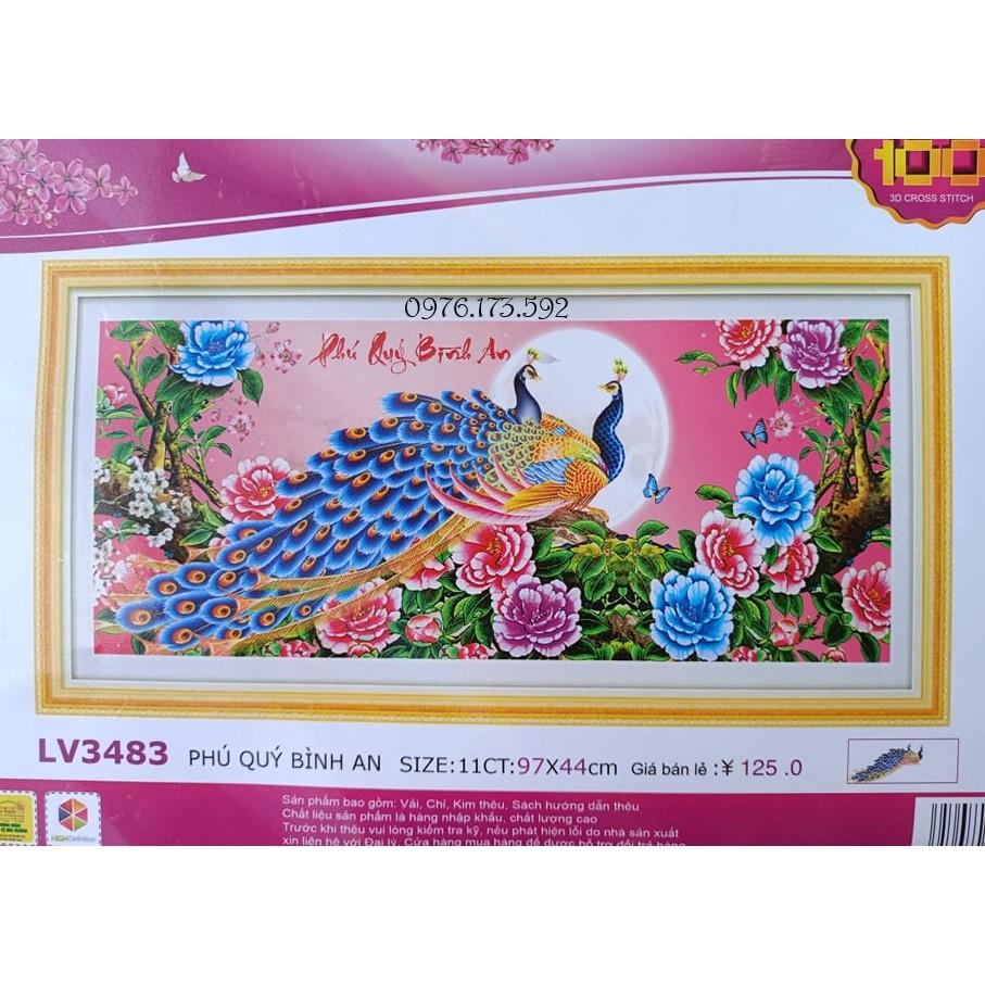 Tranh thêu chữ thập Phú quý bình an LV3483-97x44cm