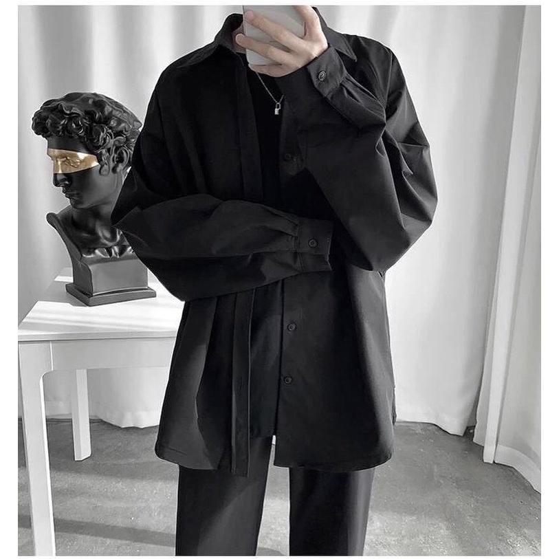 Áo Sơ mi TRƠN tay dài màu ĐEN/TRẮNG ️Nam Nữ Unisex chất lụa mềm mịn form rộng ️