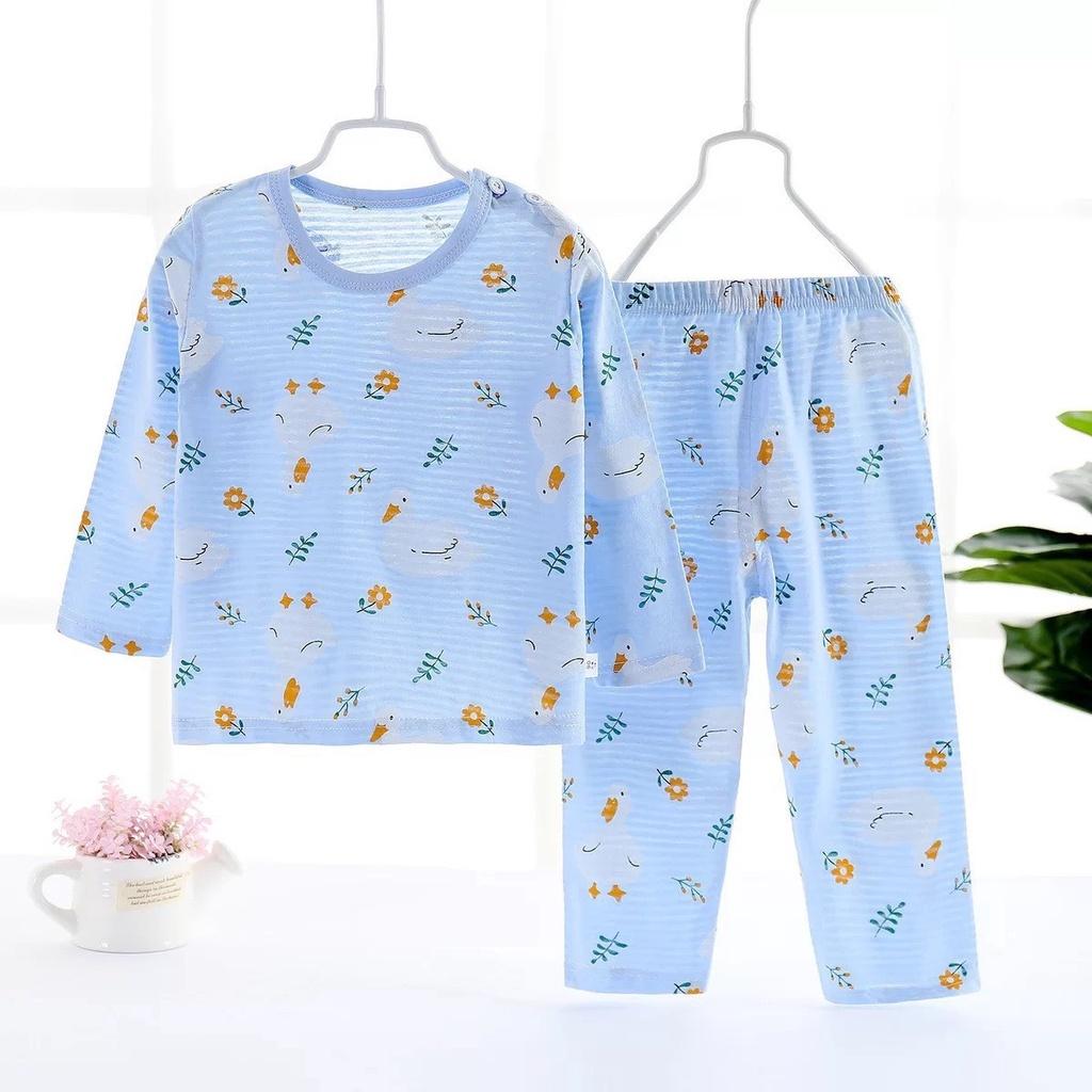 Bộ cotton tre dài tay mặc mùa thu, ngày mưa, mặc điều hoà cho bé