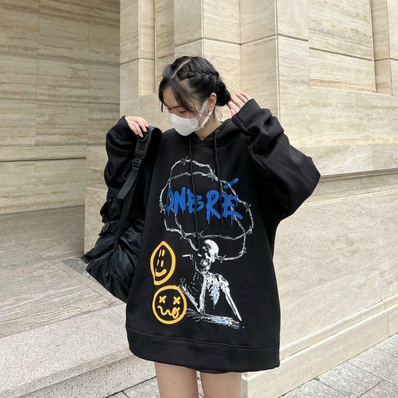 Áo hoodie unisex bộ xương form rộng chất nỉ ngoại cao cấp, mẫu áo sweater có nón 2 lớp thời trang đi chơi