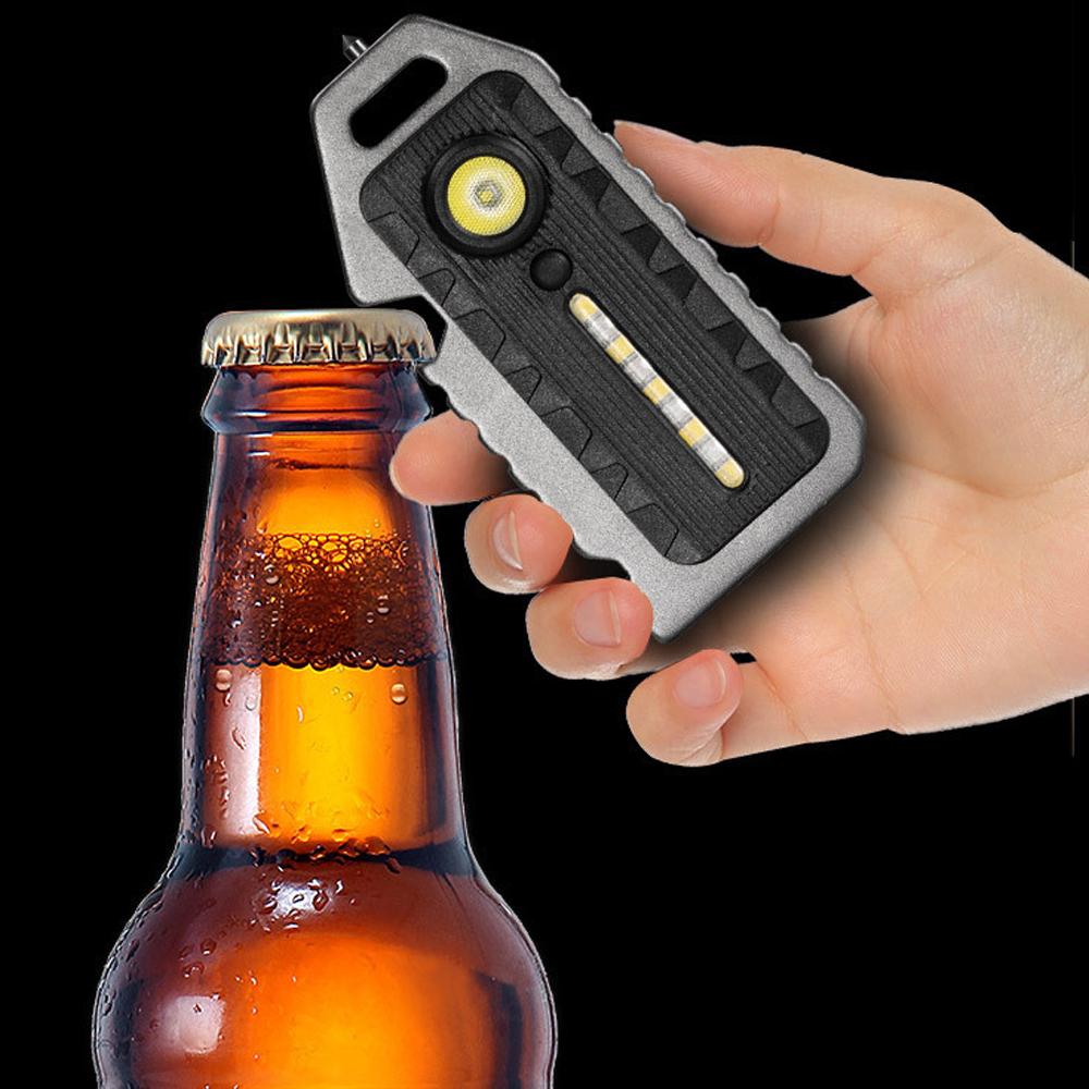 Portable Rechargeable Camping Light Pocket Work Light with 5 Light Modes Emergency Whistle Window Breaker Bottle Opener
