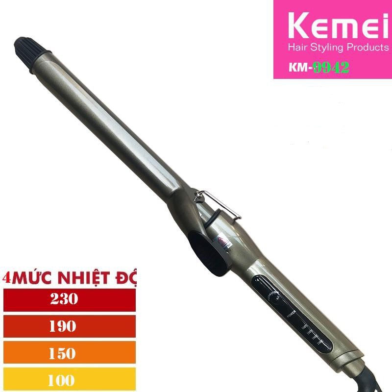 Máy làm xoăn tạo sóng 2,2cm 4 mức chỉnh nhiệt Kemei 9942