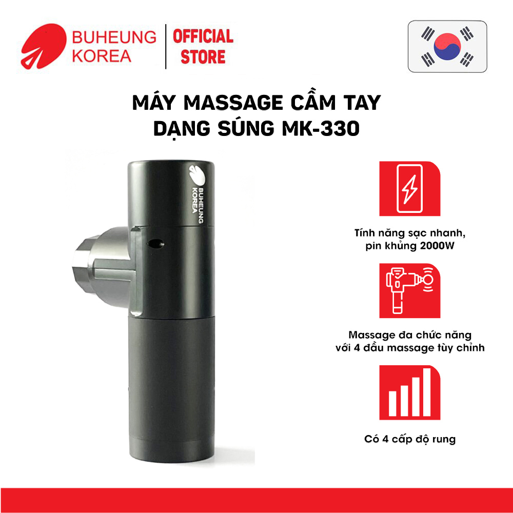 Súng massage đa chức năng Buheung MK-330, 4 đầu massage, 4 chế độ rung, bảo hành chính hãng 12 tháng