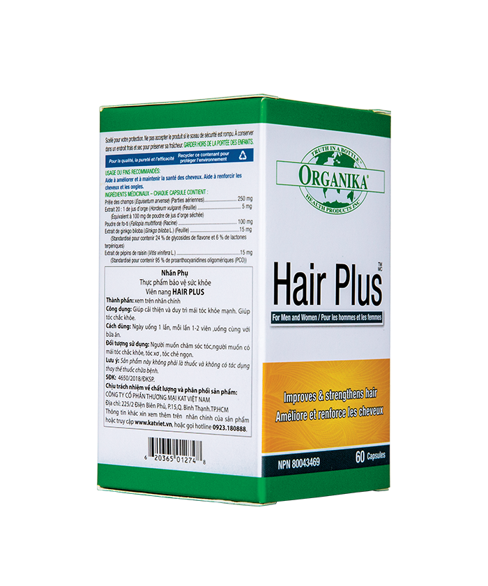 (Hộp 60 viên) Hair Plus Organika giúp cải thiện và duy trì mái tóc khỏe mạnh, ngăn ngừa rụng tóc và kích thích mọc tóc