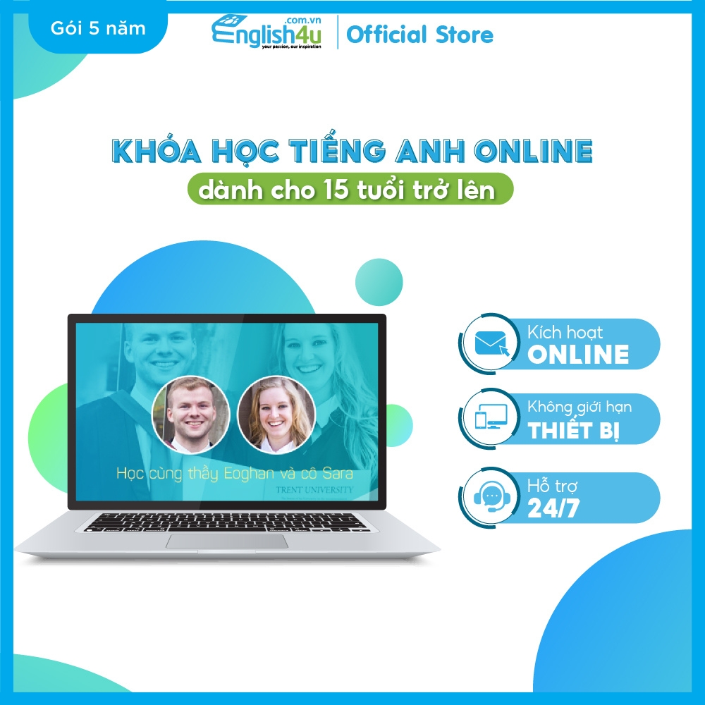 [Gói 5 năm] Voucher ENGLISH4U - Lớp học tiếng Anh online dành cho học sinh, sinh viên, người đi làm Mã kích hoạt áp dụng toàn quốc