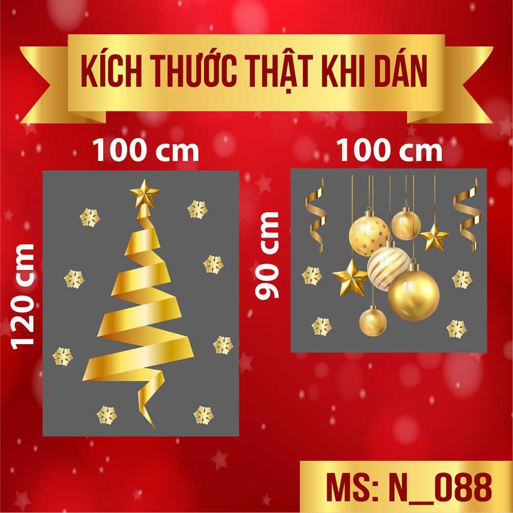 Decal trang trí noel quả châu và cây thông vàng