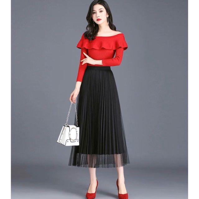 HÀNG NEW_ CHÂN VÁY XẾP LI ĐẸP_CHÂN VÁY XẾP LI DÁNG DÀI MẶC ĐƯỢC 2 MẶT