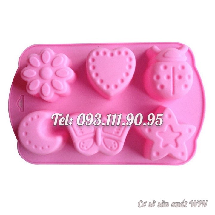 Khuôn silicon làm bánh, rau câu, socola 6 hình trăng, sao, bươm bướm, cánh cam, trái tim – Mã số 1266