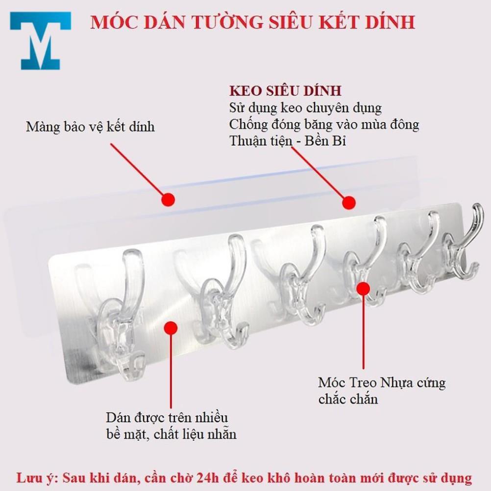 Thanh 6 móc 4d treo đồ dán tường bản lớn siêu chịu lực