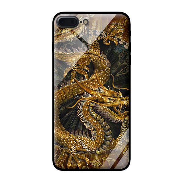 Ốp kính cường lực cho iPhone 8 Plus Rồng Vàng Nền Đen - Hàng chính hãng