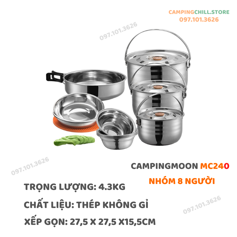 BỘ NỒI INOX CẮM TRẠI DÃ NGOẠI CHO 8 NGƯỜI MC-240