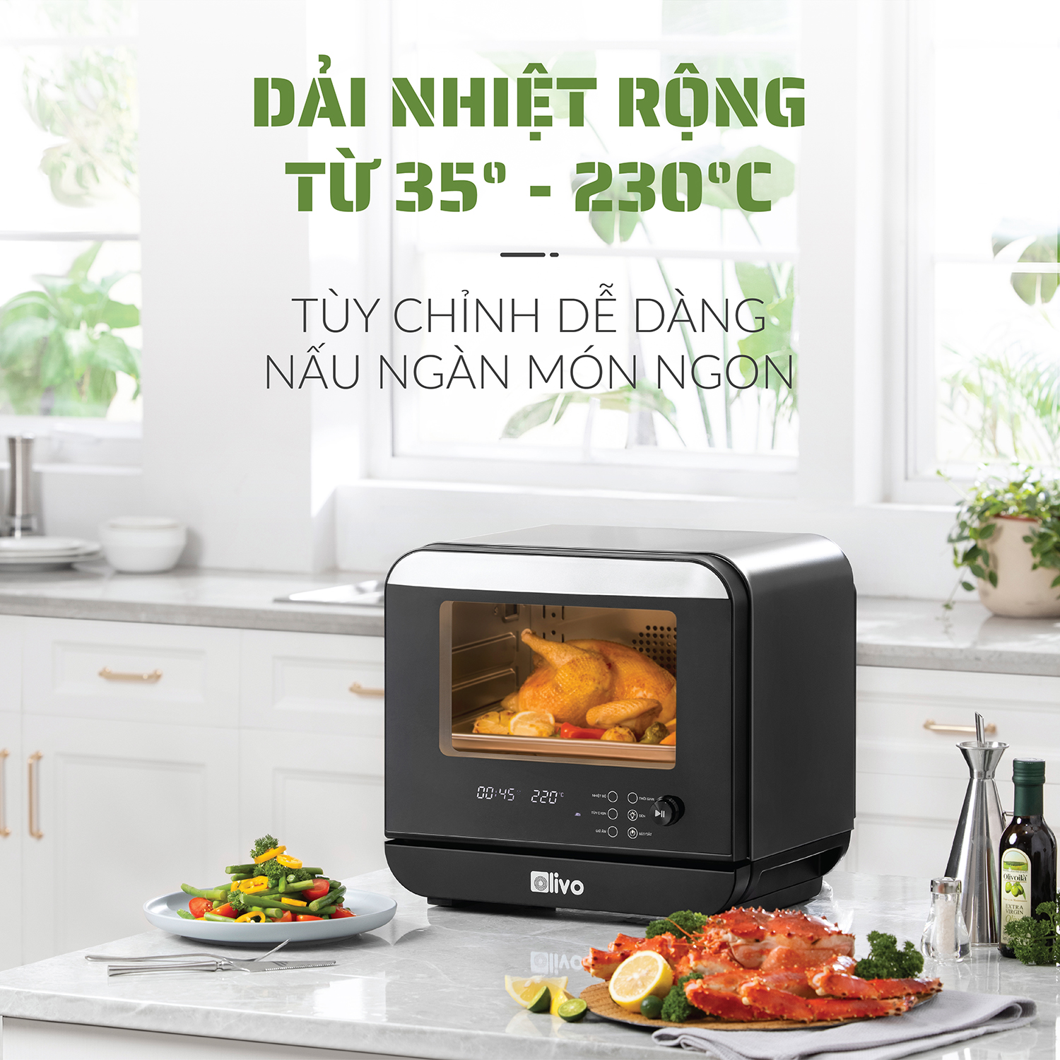 Nồi Chiên Hơi Nước OLIVO SF18 - 50 Chức Năng - Dung Tích 18L - Công Suất 2450W - Hàng Chính Hãng