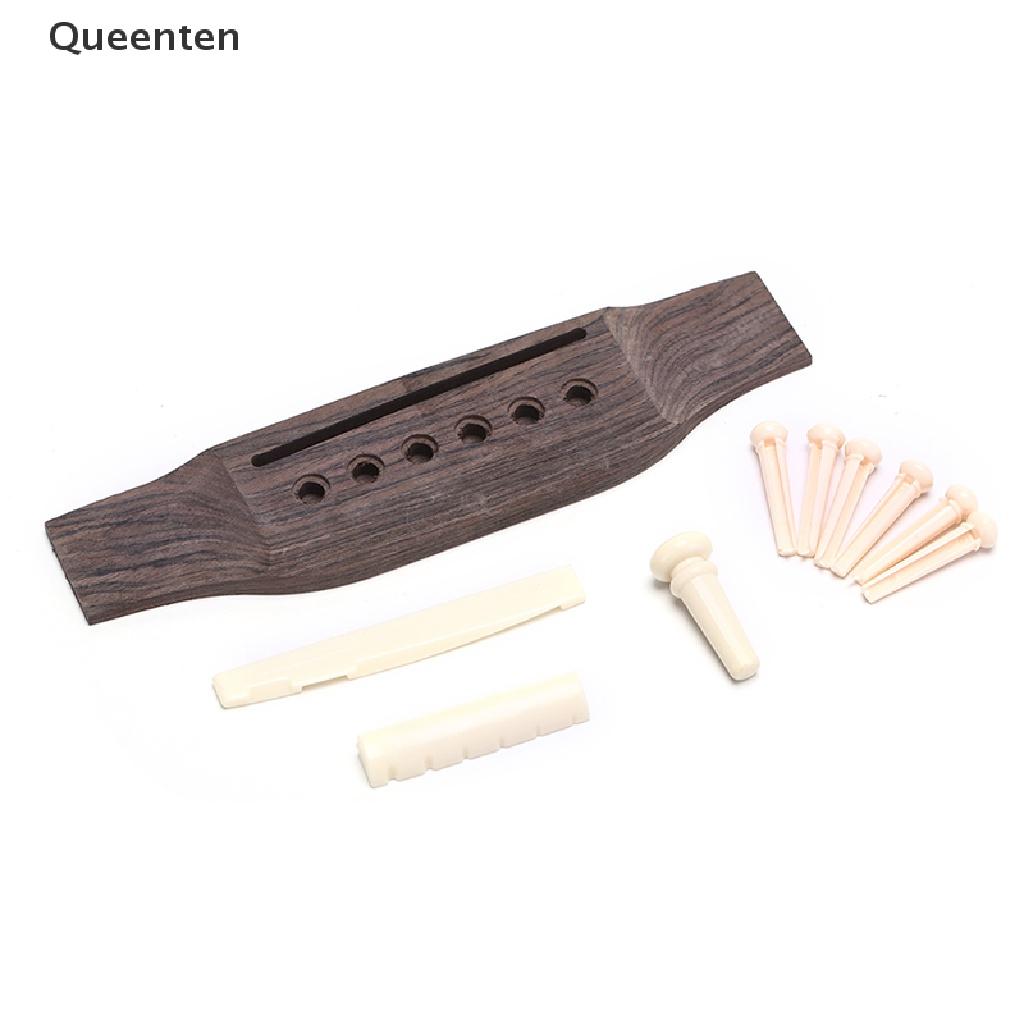 Queenten 1 Set Acoustic Guitar Bridge + Bone Bridge Pins/Saddle/Nut Saddle Guitar Parts QT