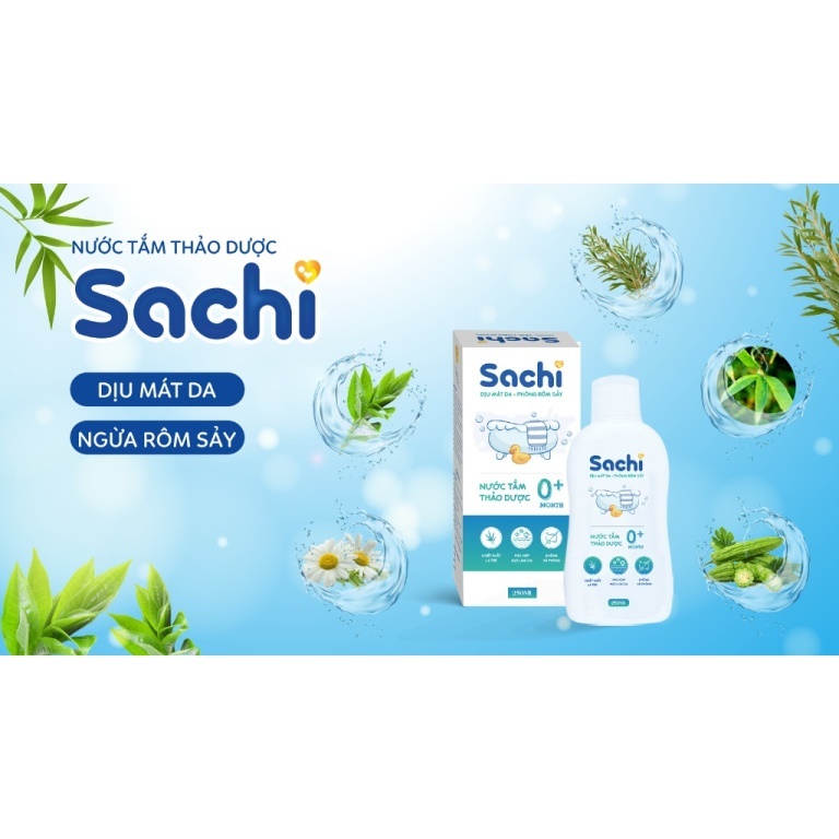 Nước Tắm Gội Thảo Dược SACHI /Chai 250ml - Phòng Ho Cảm, Rôm Sẩy, Ngừa Muỗi, Dịu Mát Da cho Bé