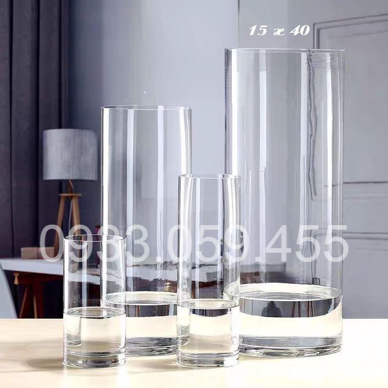 Bình Bông Lọ Hoa Thủy Tinh Trang Trí D15*H40, Bình Cắm Hoa Thủy Tinh Trụ, Lọ Hoa Hình Trụ