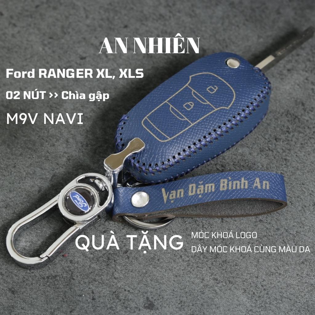 Bao da dành cho móc khoá bọc ốp chìa khóa xe ô tô Ford Ranger XL, XLS, da bò, nhiều màu, khâu thủ công Ford1B