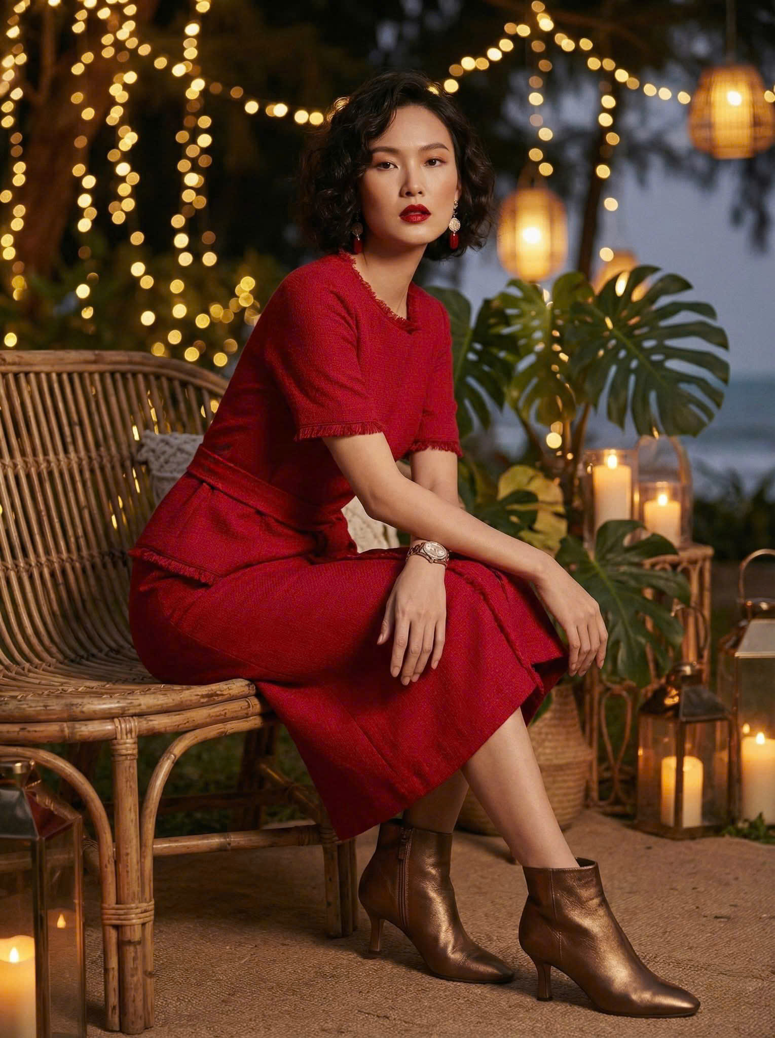 Áo Thắt Eo Peplum Tweed Đỏ Thanh Minh Top242 thời trang thiết kế Hity