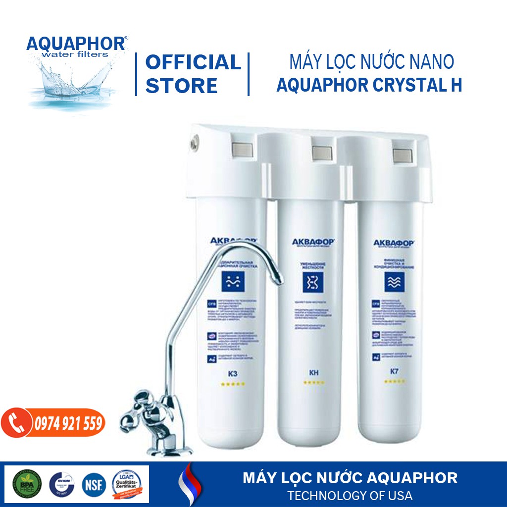 Máy lọc nước Aquaphor Crystal H máy bình lọc nước Nano không điện-không thải-giữ khoáng của Mỹ