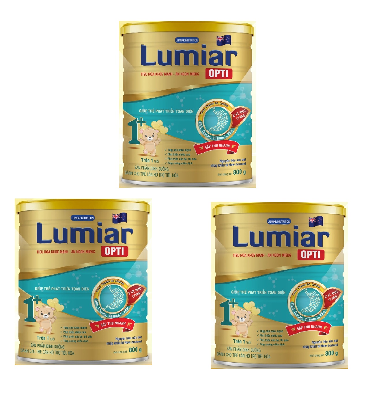 Combo 3 lon Sữa công thức Lumiar Opti 1+ lon 800g - Tiêu hoá khoẻ mạnh, Ăn ngon miệng, Phát triển toàn diện
