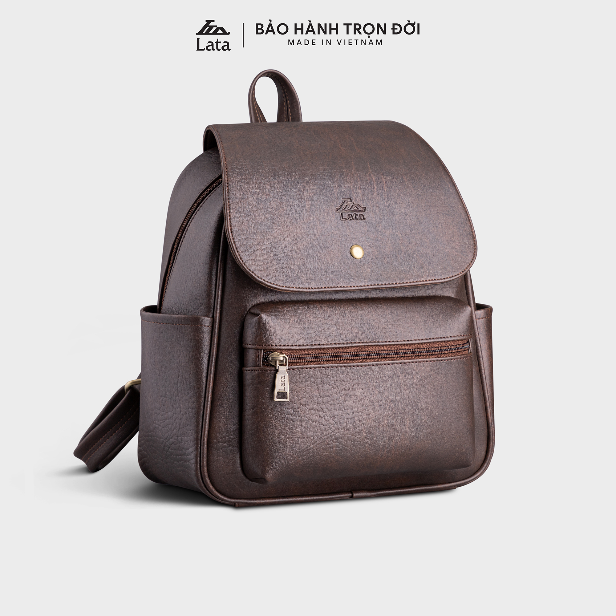 Balo Da Nữ Cỡ Trung Nắp Gập Lata Bal65 - Nâu
