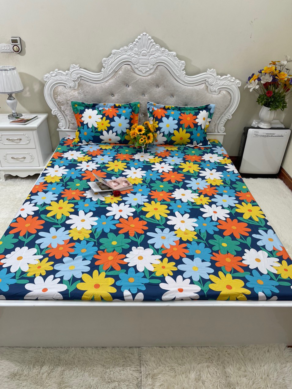 Ga giường chun cotton 100% bọc đệm tặng kèm 2 vỏ gối đầu