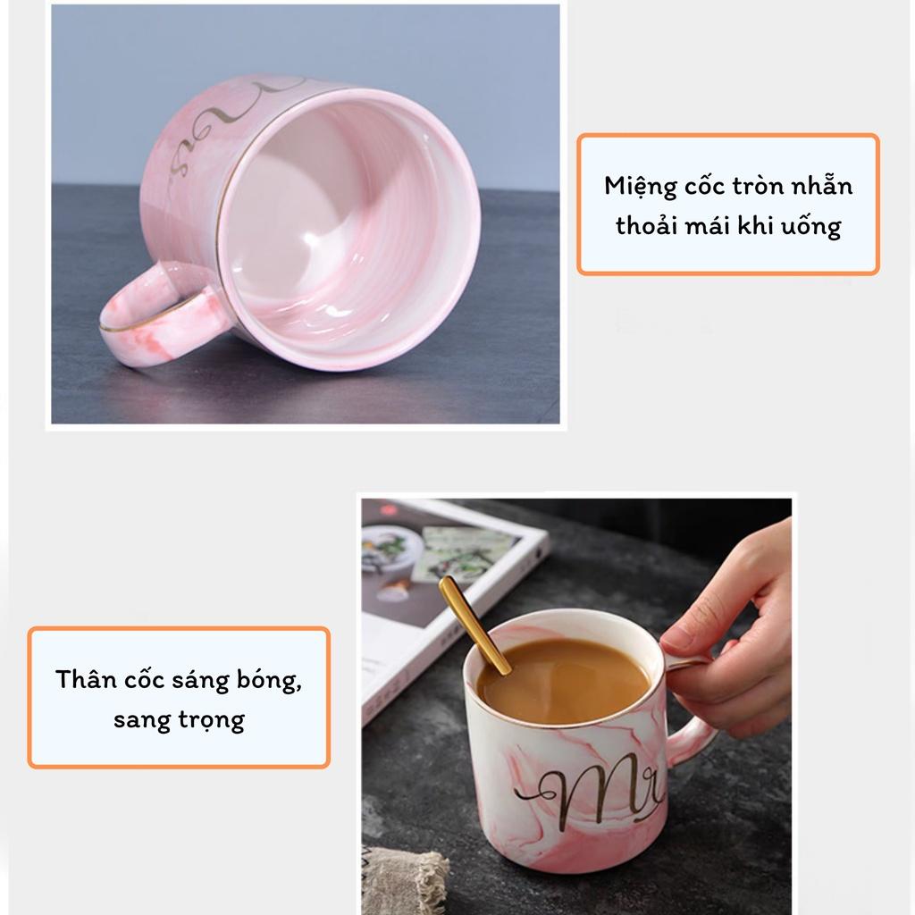 Ly cốc sứ cặp đôi 360ml quà tặng ý nghĩa, cốc uống nước kèm thìa cao cấp