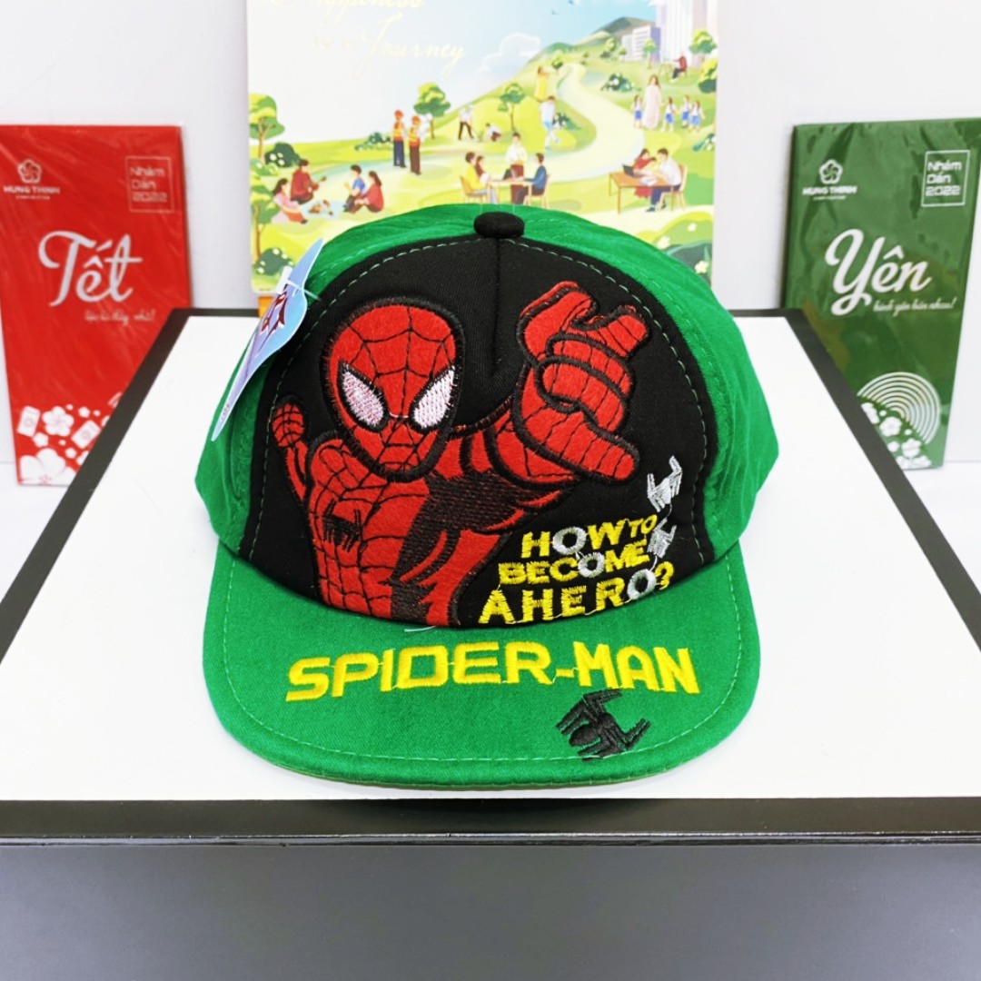 Nón Kết Bé Trai Thêu Hình Siêu Nhân Nhện /Cho Bé Từ 3 Tuổi -5 Tuổi